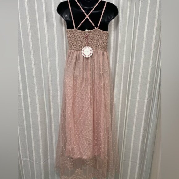 Elegant Lace Pink Blush V Neck Maxi Dress by Umgee Size 6 NWT - Picture 7 of 16